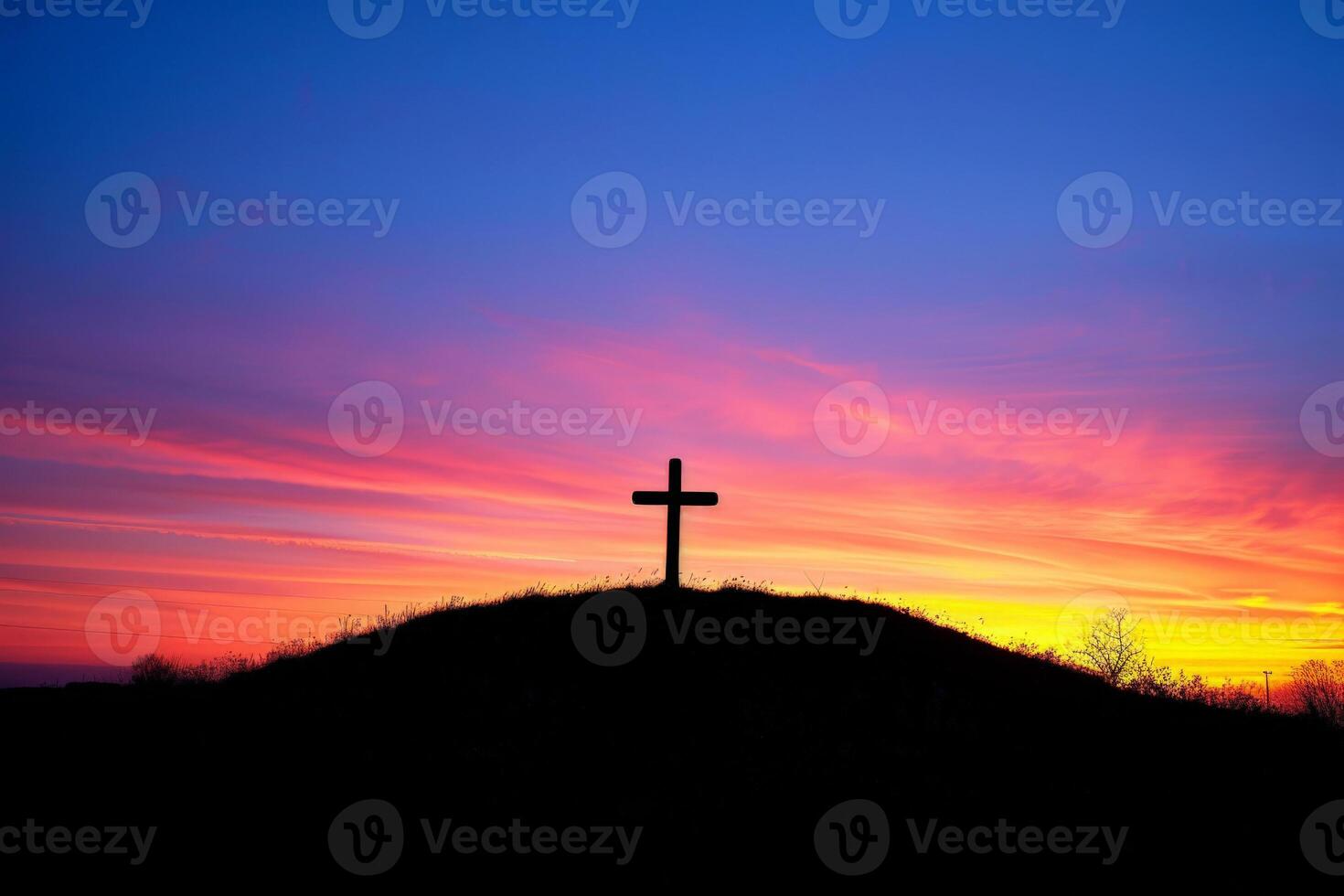 ai generiert religiös Kreuz auf das Hintergrund von ein hell Sonnenuntergang. das Konzept von Religion und Glaube. Christentum. generativ ai. foto