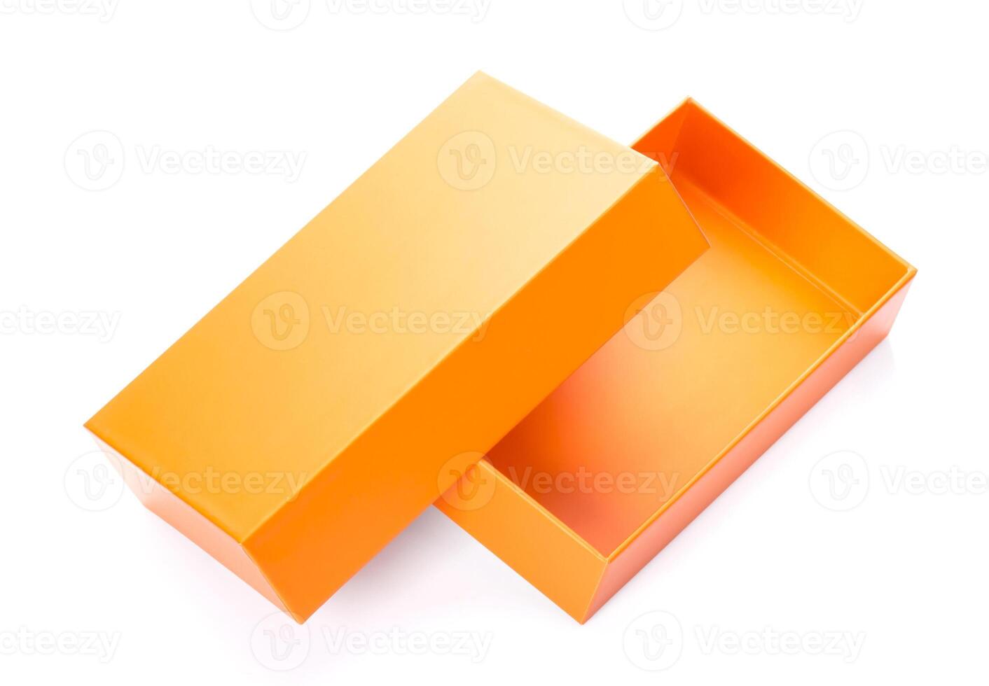 Orange Box spotten oben auf Weiß Hintergrund foto