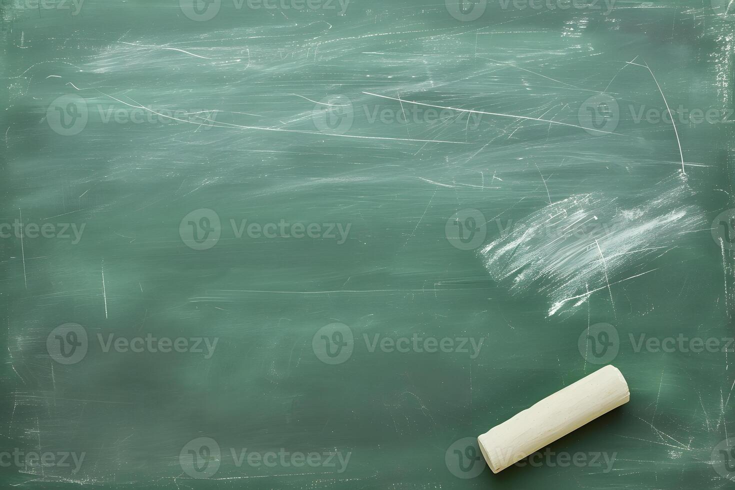 ai generiert erste Klasse, ein leeren Grün Tafel mit ein Radiergummi und Weiß Kreide, bereit zum Lehrer Tag foto