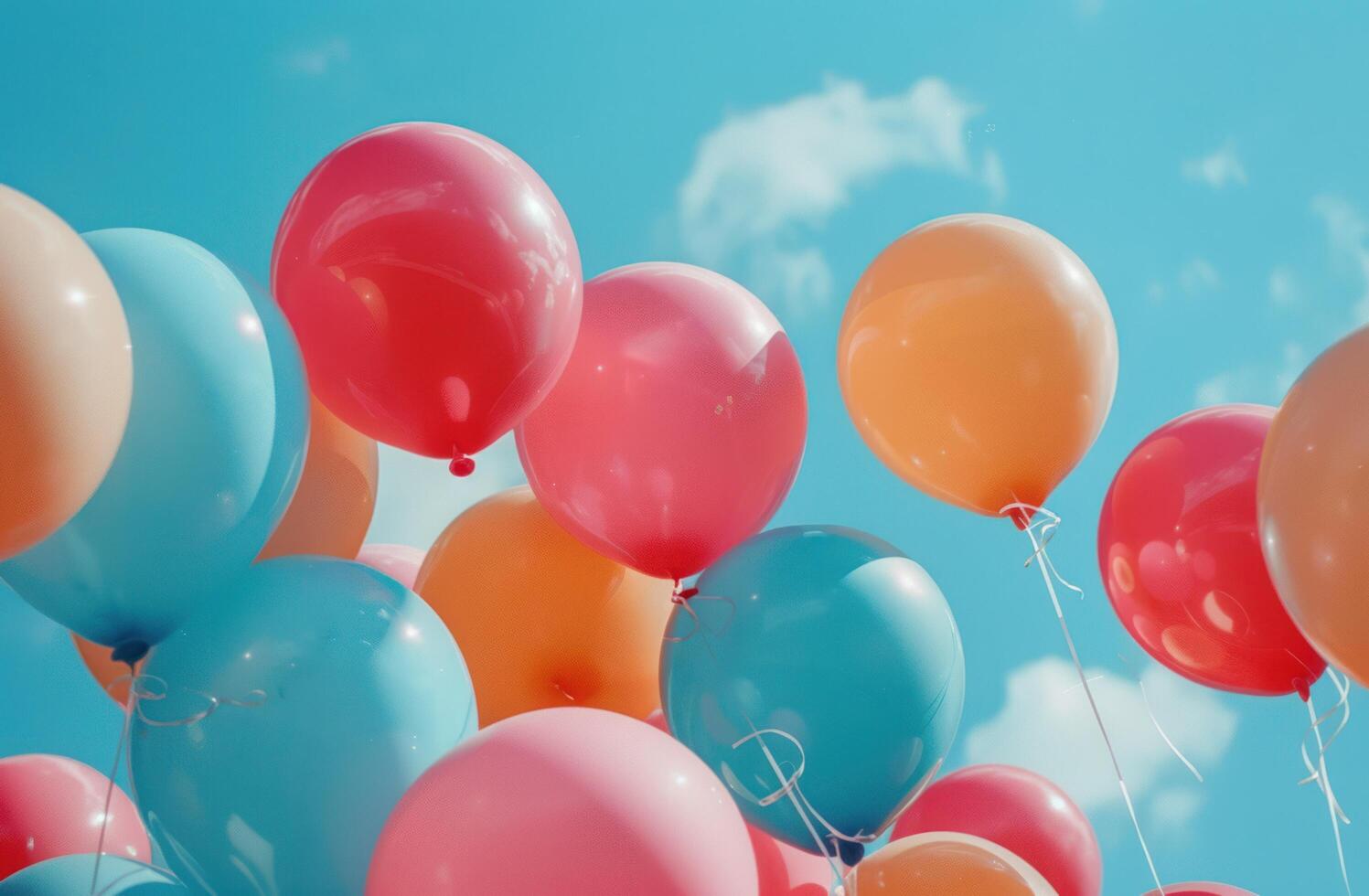 ai generiert Hintergrund mit bunt Luftballons auf das Blau Hintergrund foto