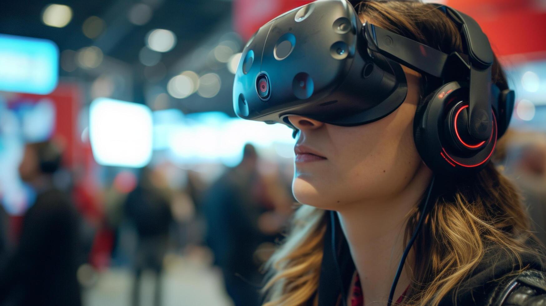 ai generiert vr Erfahrung im beschäftigt Messe foto