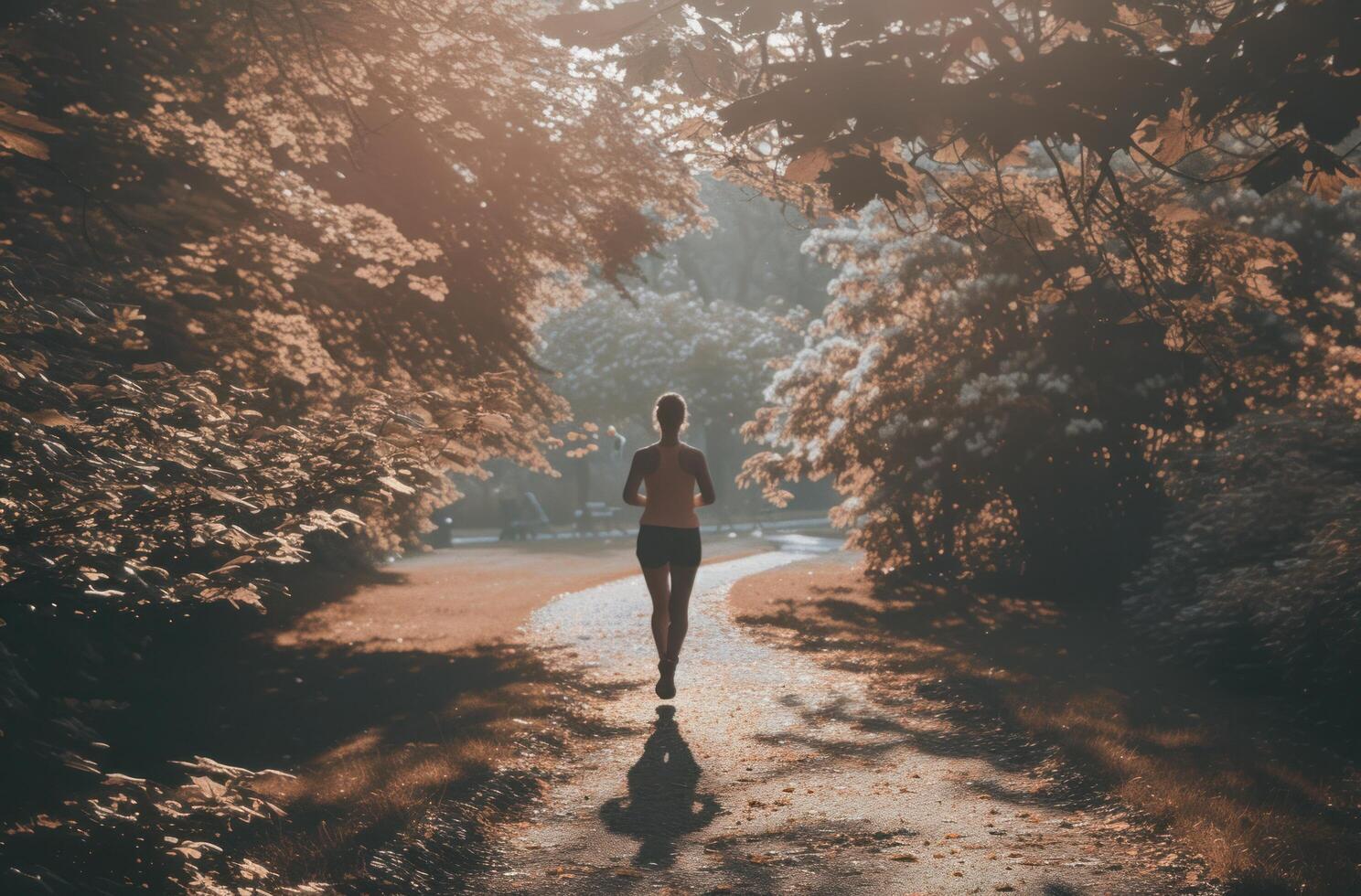 ai generiert ein jung Frau Joggen im ein Park foto