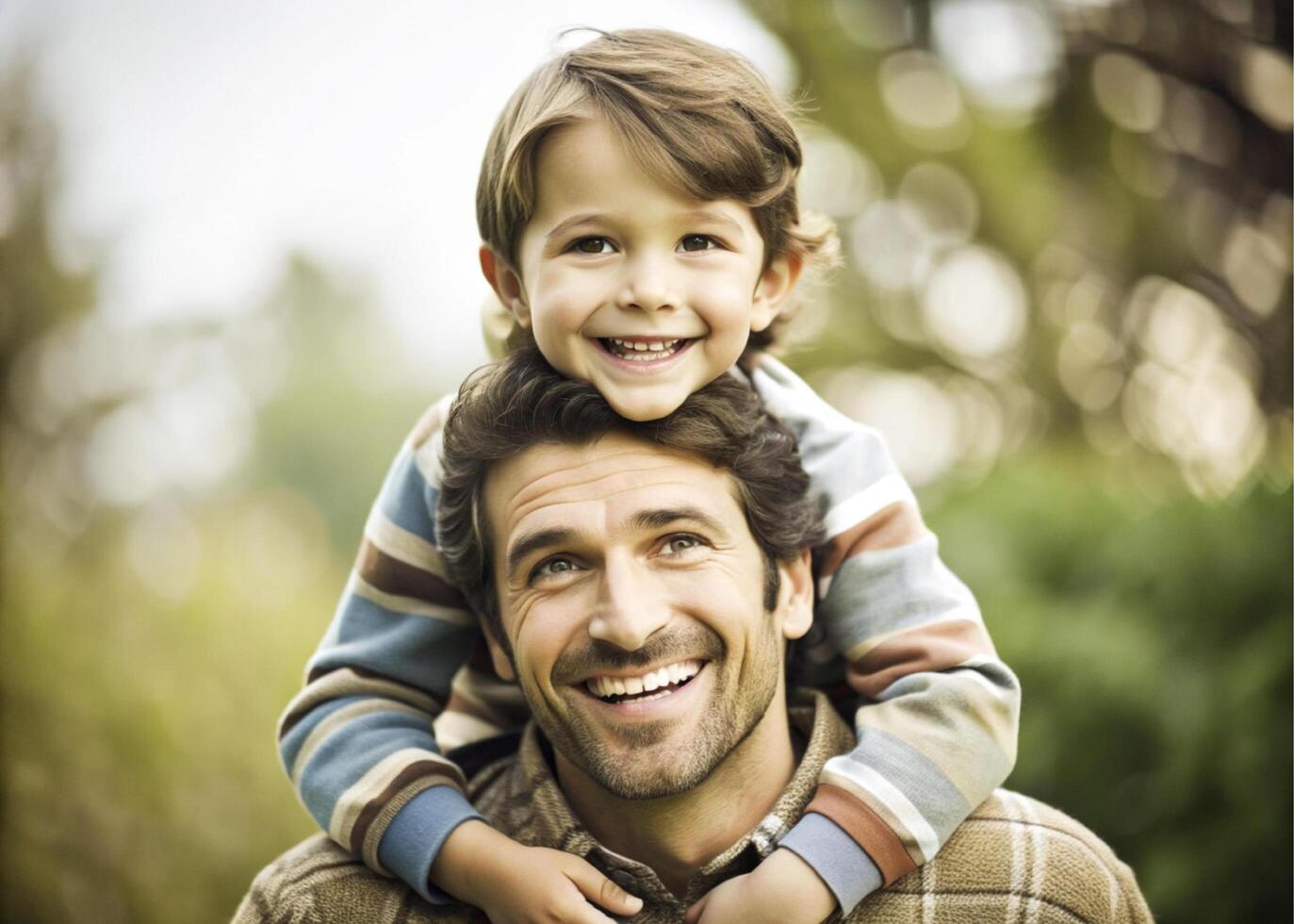 ai generiert Vater und Sohn haben Spaß draussen foto