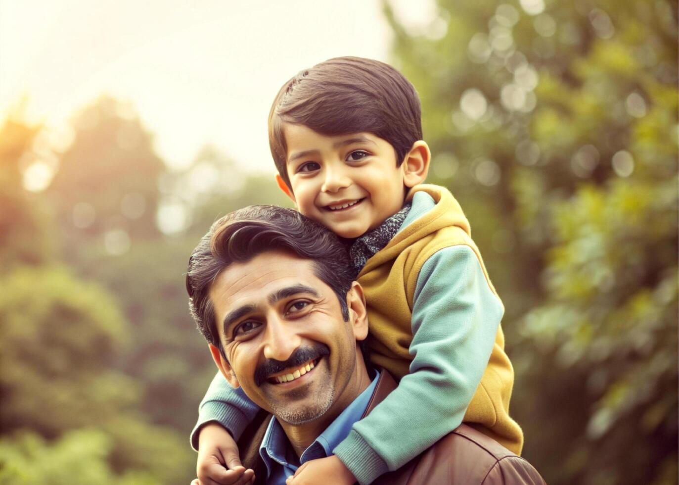 ai generiert Vater und Sohn haben Spaß draussen foto