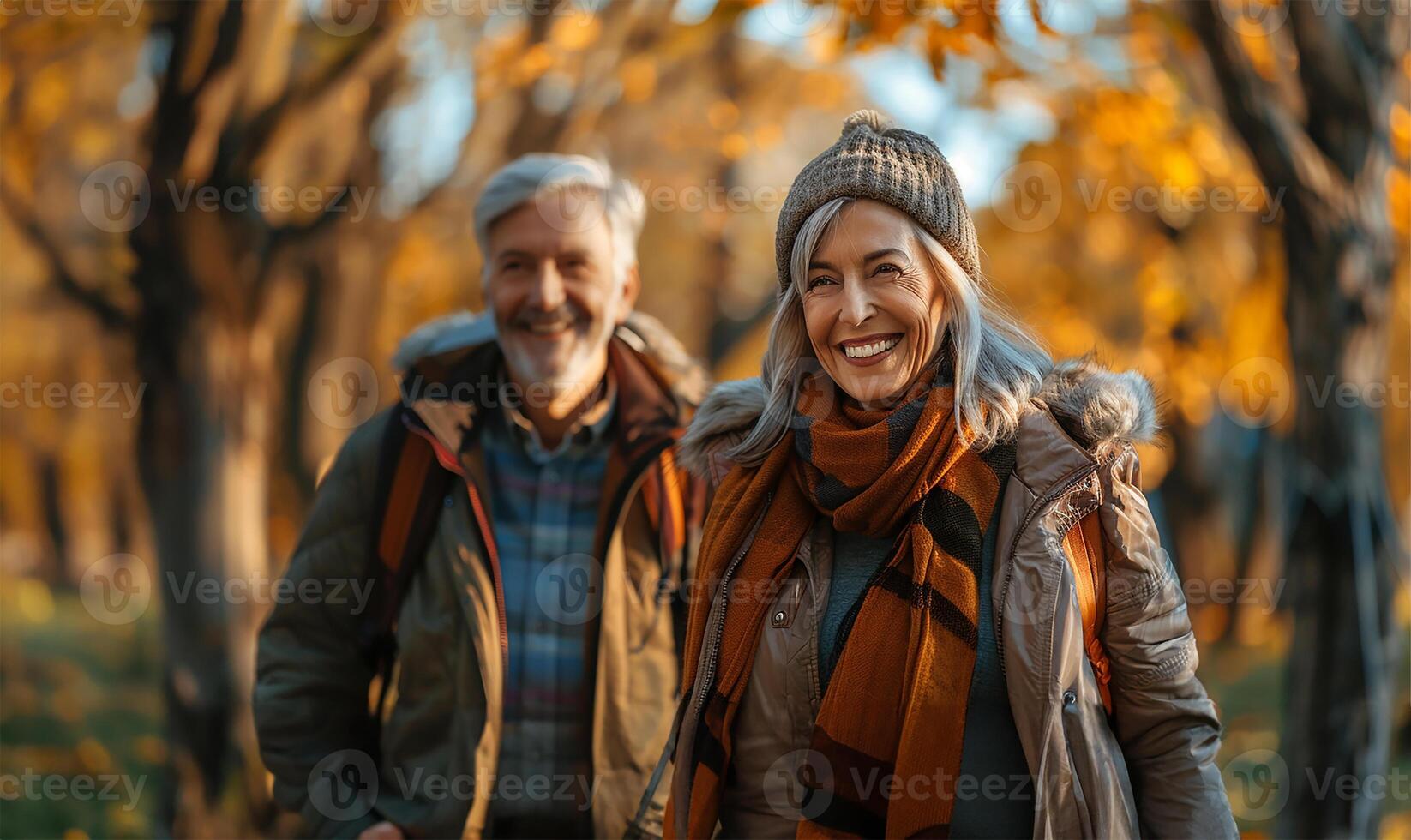 ai generiert Sonnenschein Spaziergänge Liebe im später Jahre foto