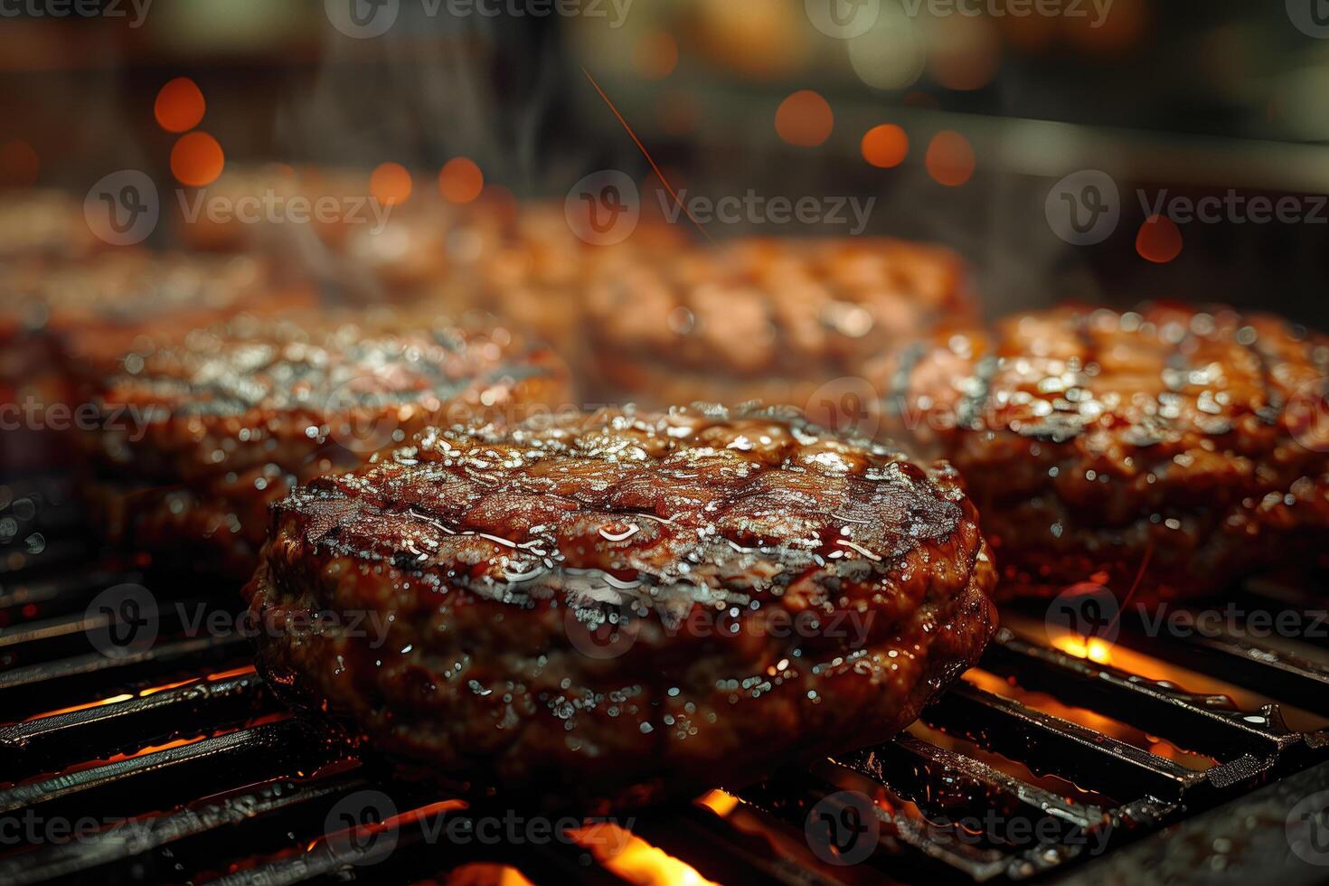 ai generiert Rindfleisch Steaks auf das Grill, Nahaufnahme, flach Tiefe von Feld foto