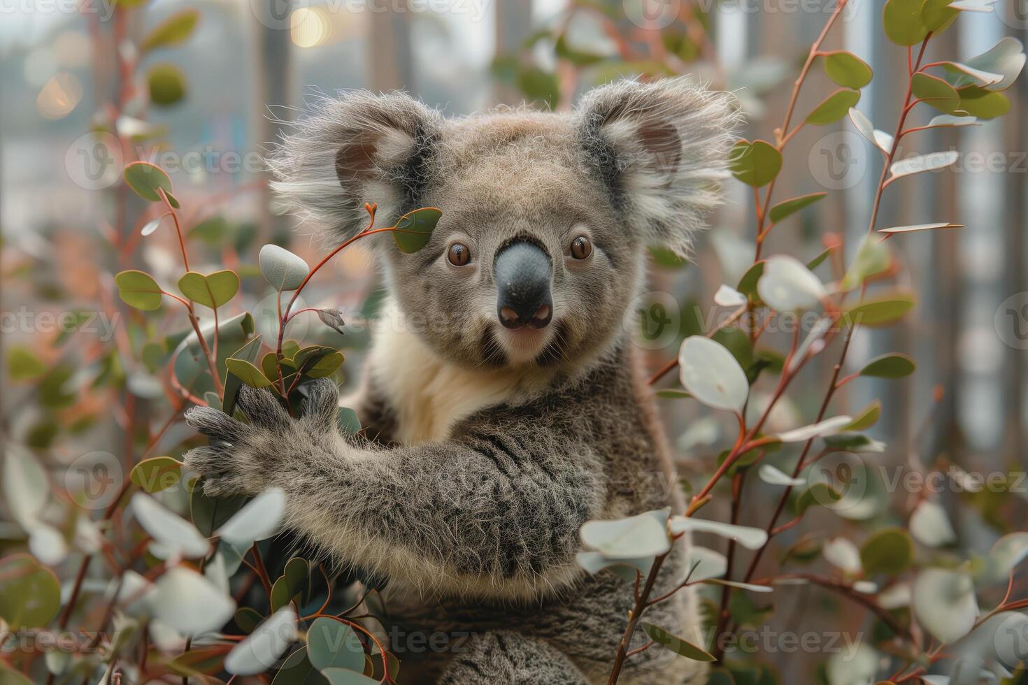 ai generiert Koala Bär auf Eukalyptus Baum, Australien. foto