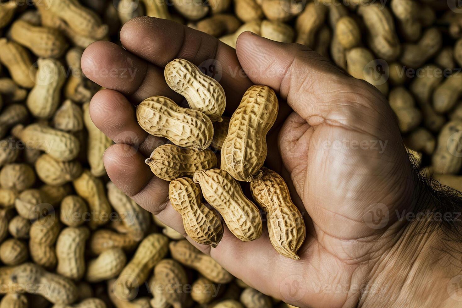 ai generiert roh Erdnüsse im Hand, landwirtschaftlich schließen oben foto