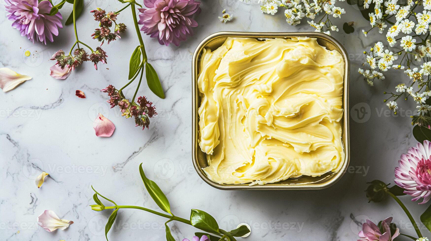 ai generiert cremig hausgemacht Butter im Schüssel, traditionell Essen und Land Leben foto