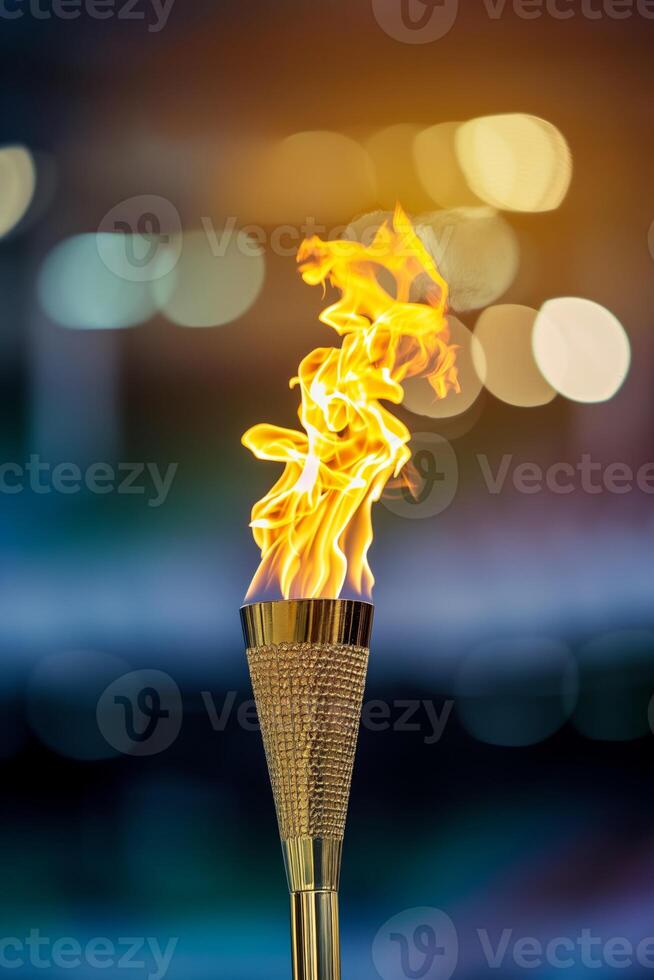 ai generiert olympisch Fackel Flamme gegen Pariser Bokeh foto