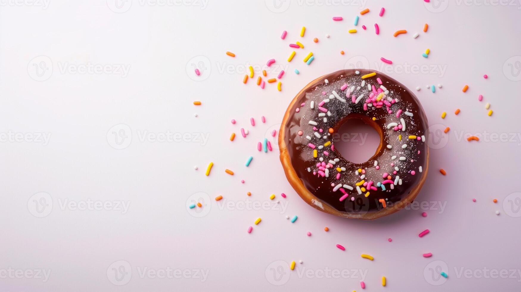 ai generiert bestreut Schokolade Krapfen Über Rosa Hintergrund. köstlich gefrostet bestreut Krapfen isoliert. foto