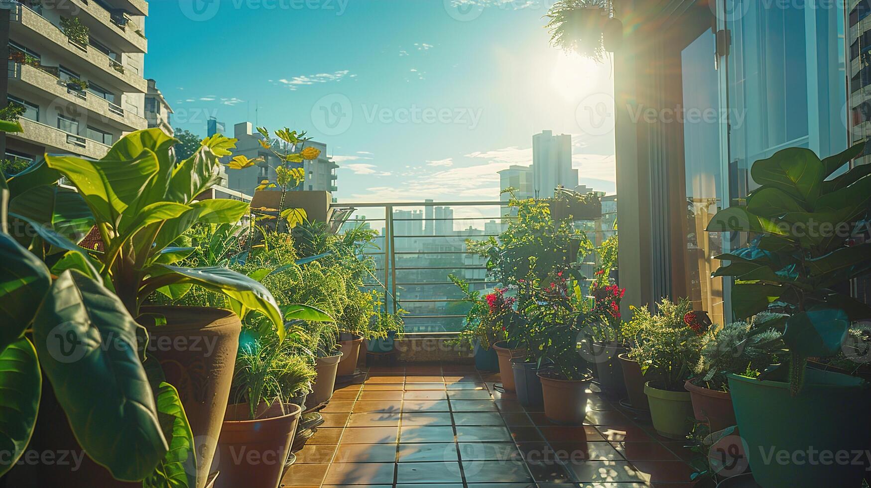 ai generiert städtisch Garten auf ein Dach, Grün Leben Symbol, mit Stadt Horizont Bereitstellung Hintergrund Raum zum Text. ,esg Konzept foto