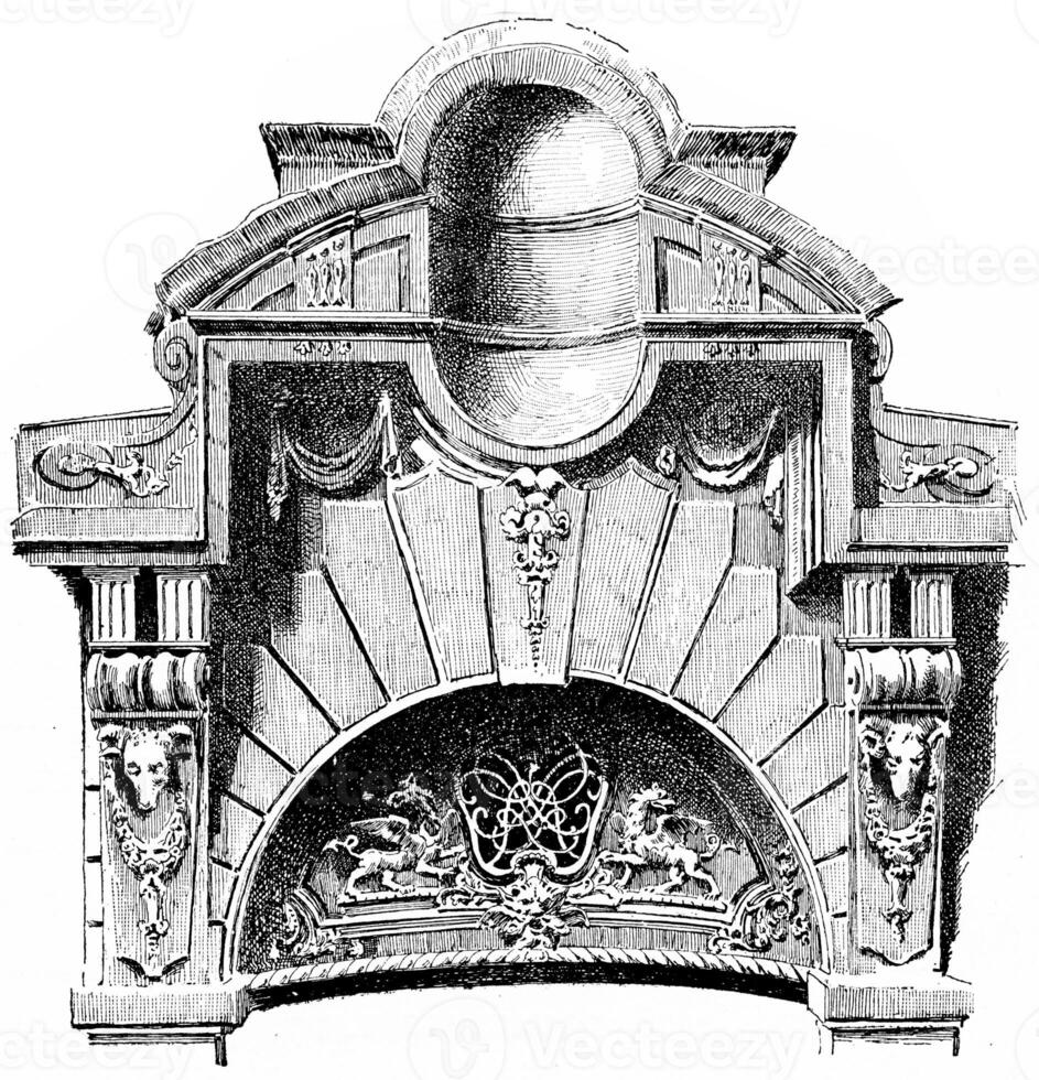 Krönung von ein Portal, bereuen des Franken-bürgerlich, Jahrgang Gravur. foto