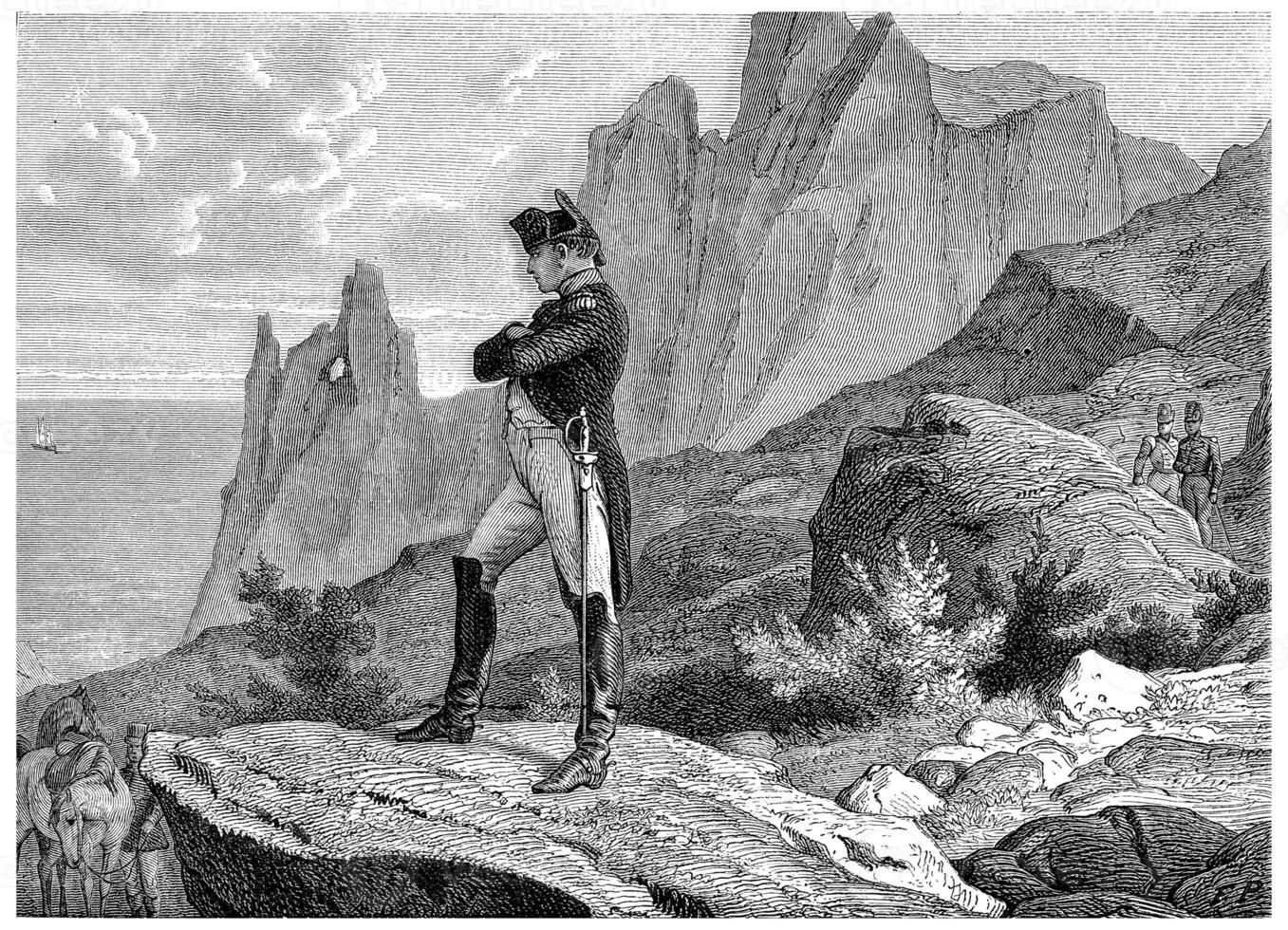 Napoleon beim st. helena, Jahrgang Gravur. foto