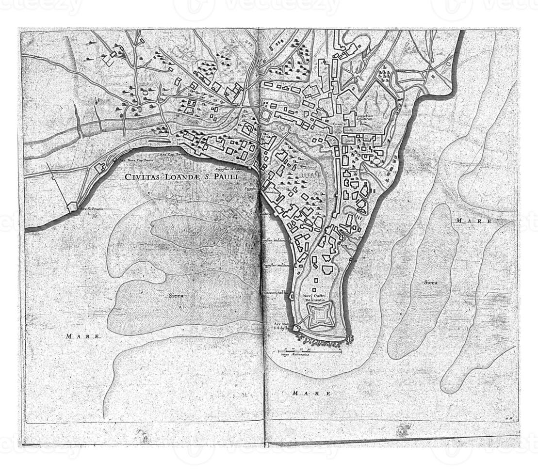 Karte von Luanda, c. 1641, Jahrgang Illustration. foto