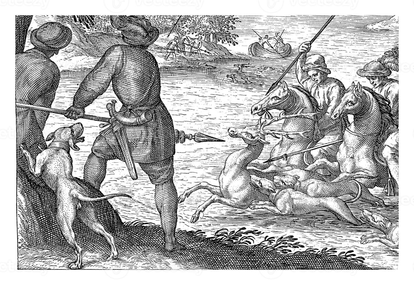 Fluss Landschaft mit Hirsch Jagd, egbert Jansz, nach Antonio Sturm, 1598 foto