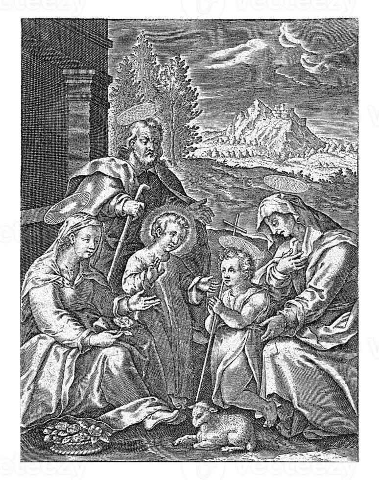 heilig Familie mit John das Baptist wie Kind und st. Elisabeth, joannes Galle, c. 1626 - - c. 1676 foto