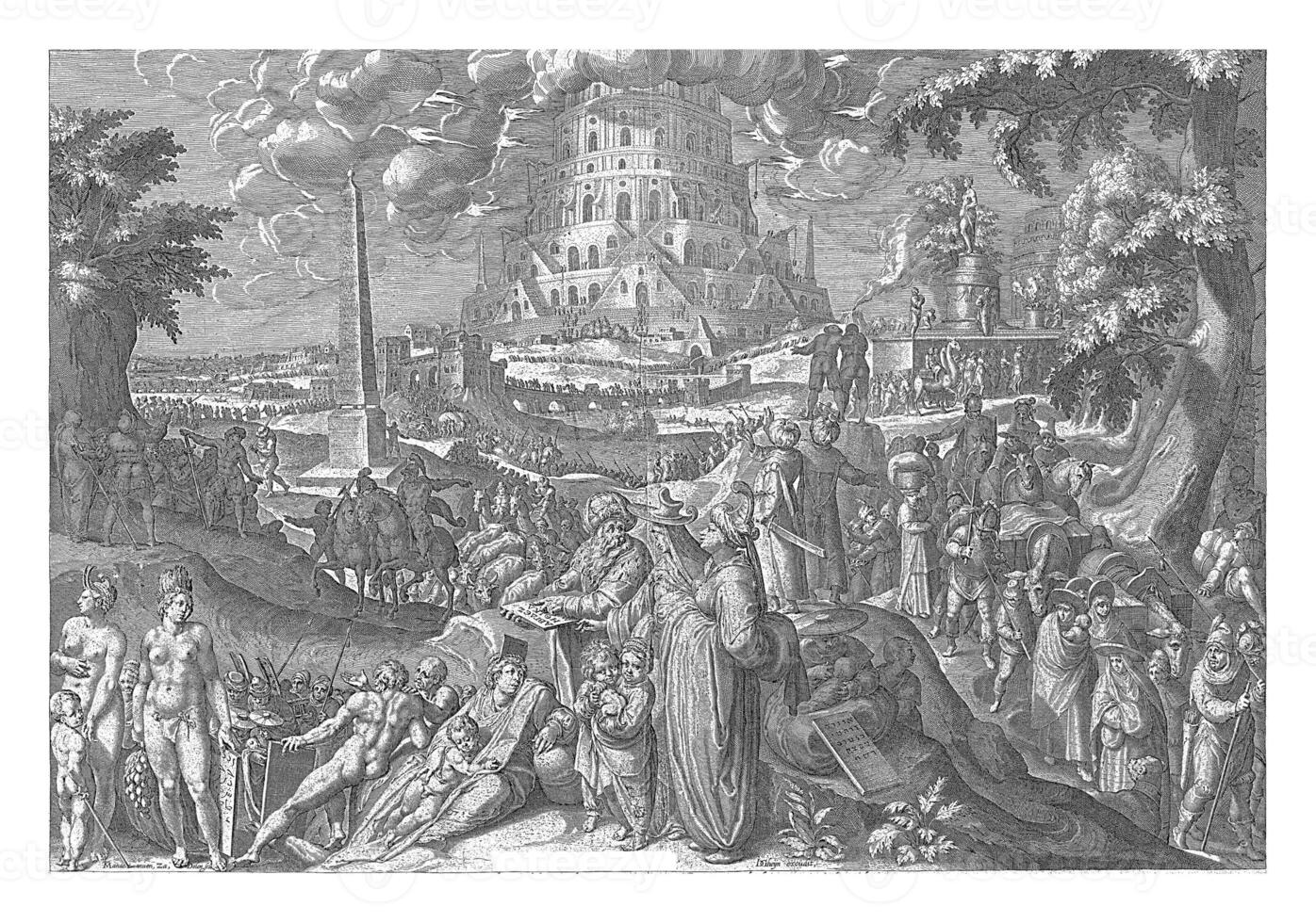 babylonisch Verwechslung von Zungen, Zacharias Dolendo, nach Karel van Mander ich, 1614 - - 1718 foto