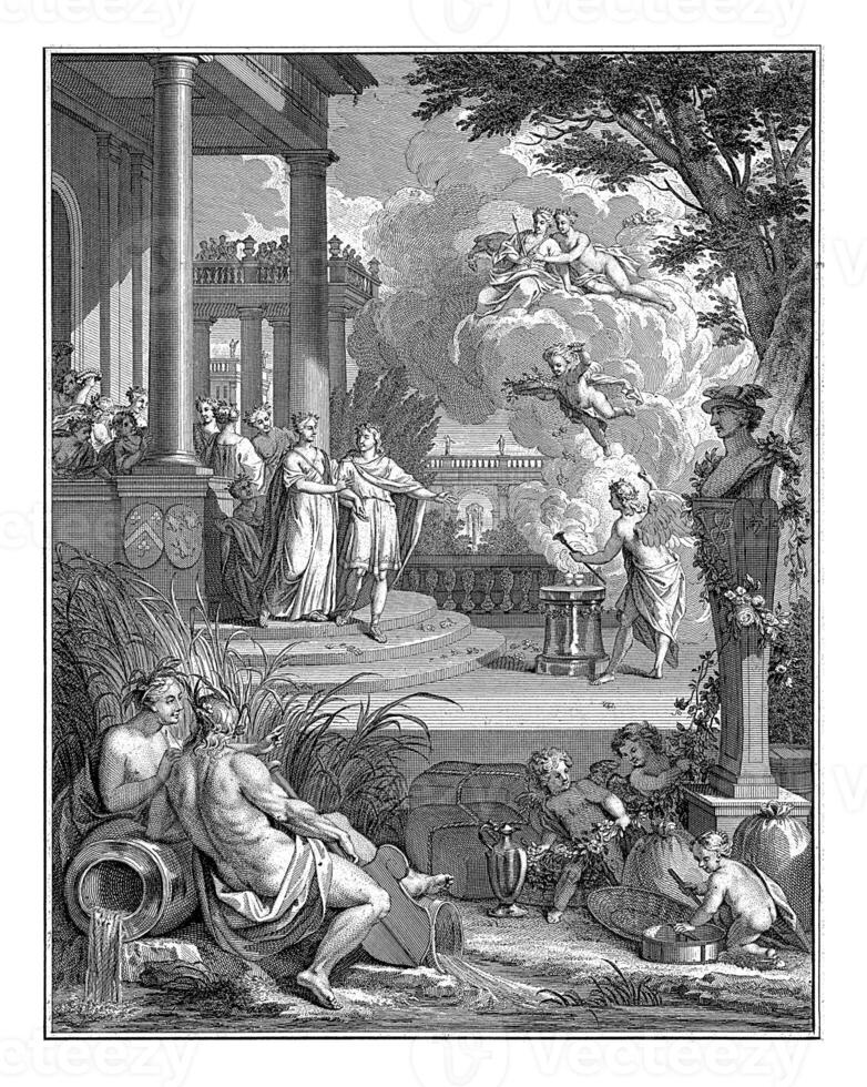 allegorisch Darstellung auf das Gelegenheit von das Ehe von Wilhelm Sterling und Johanna Maria van rijckevorsel, jan Punt, 1749 foto