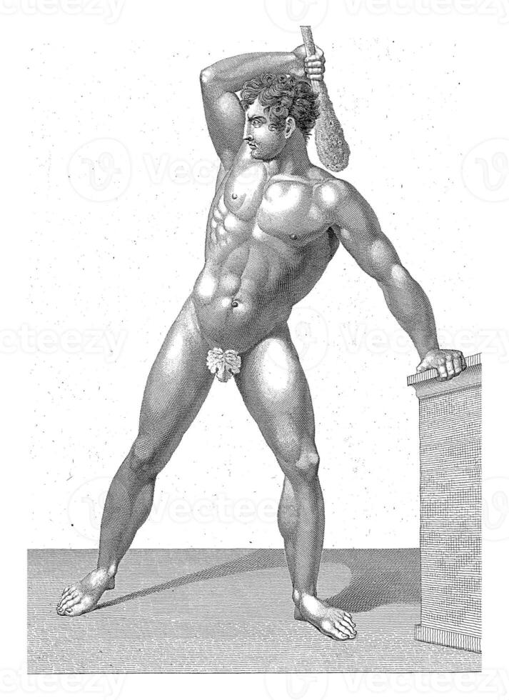 nackt Studie von ein Mann mit ein Verein, Abraham Löwe Zeelander, 1799 - - 1856 Studie von ein nackt Mann mit ein angehoben Verein. foto