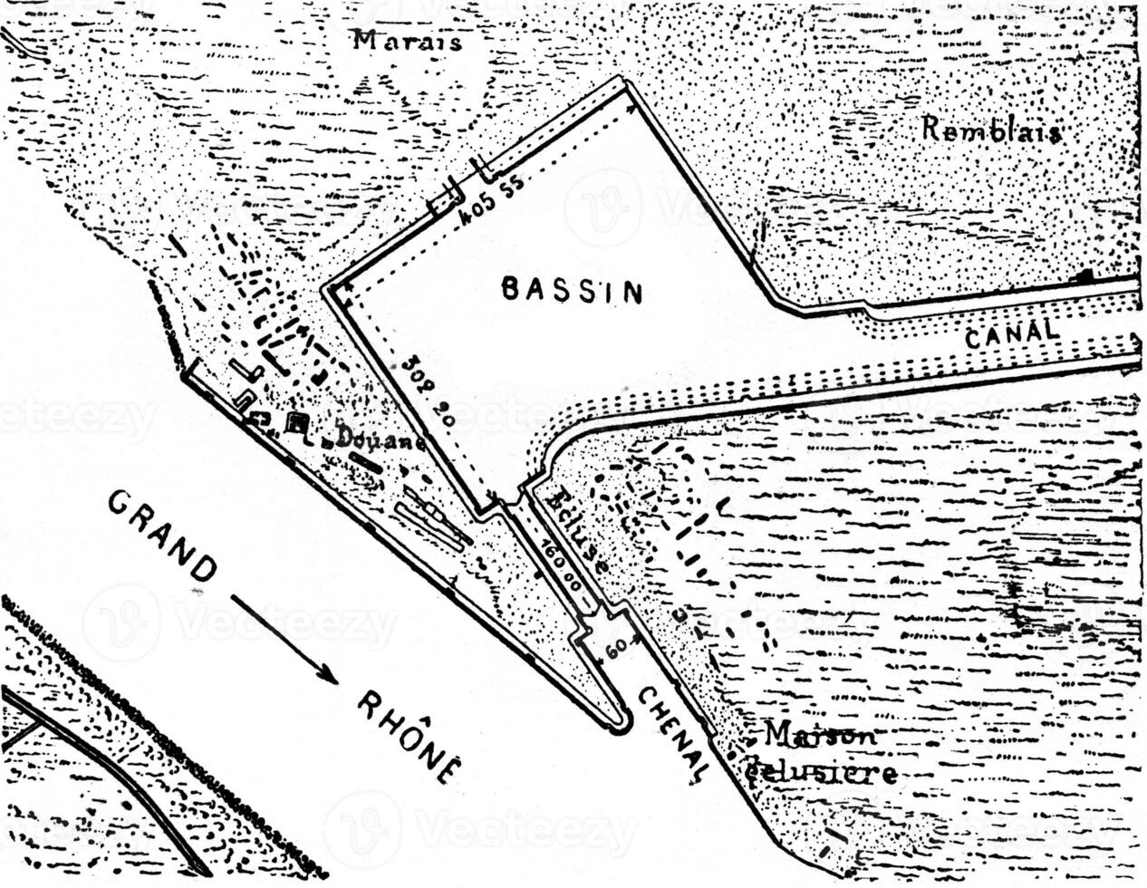 Schleuse Eintrag und Evolution von das st. Louis Kanal Becken, Jahrgang foto