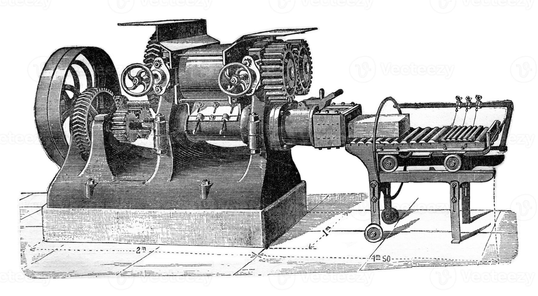 Maschine mit zwei Propeller, Jahrgang Gravur. foto