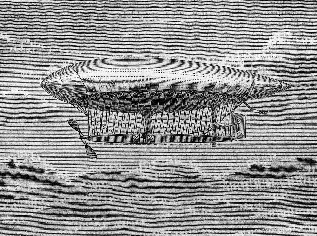 das Aerostat Luftschiff, la Frankreich, mm. Kapitäne Krebs und Renard, Jahrgang Gravur. foto