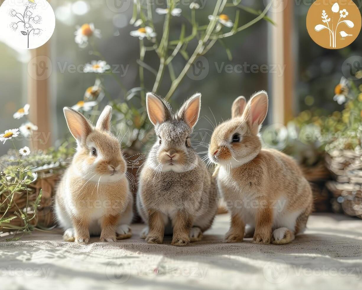 ai generiert Kunst von Ostern Schöne Grüße - - Aquarell Hase und Frühling Blume handgemacht Karten foto