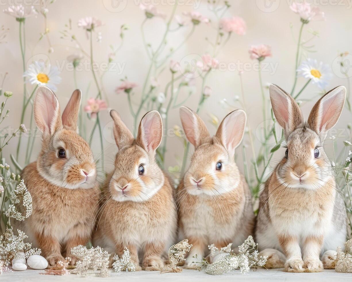 ai generiert personalisiert Ostern wünscht sich - - handgemacht Karten mit Aquarell Hasen und Frühling Blumen foto