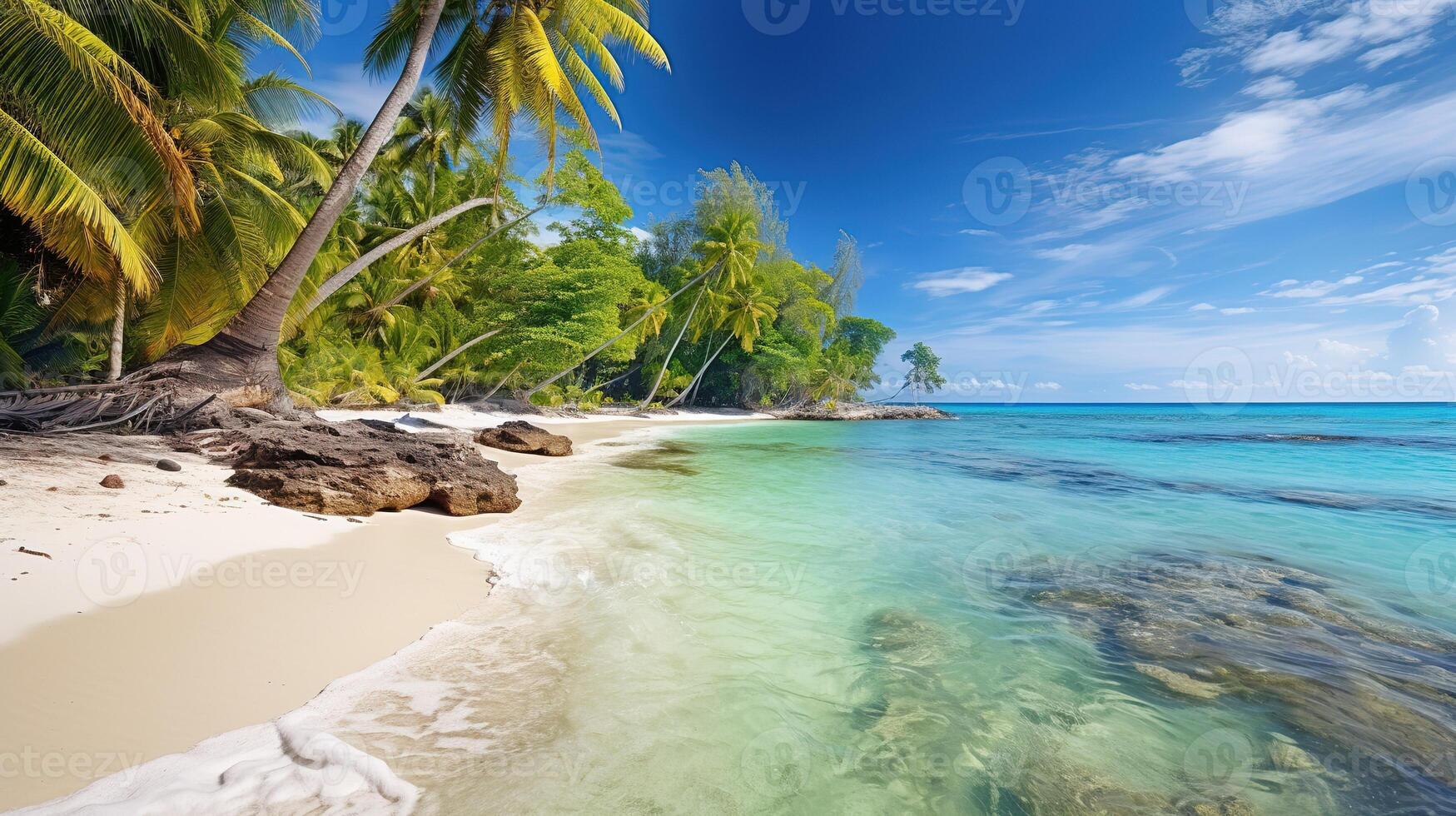 ai generiert Strand mit Palmen und Türkis Meer foto