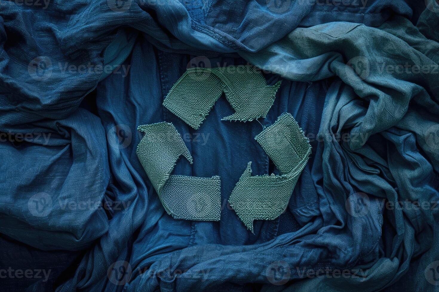 ai generiert generativ ai, ein Recycling Logo Zeichen gemacht von Stoff benutzt Kleidung, Null Abfall, Wiederverwendung Konzept mit Kopieren Raum foto