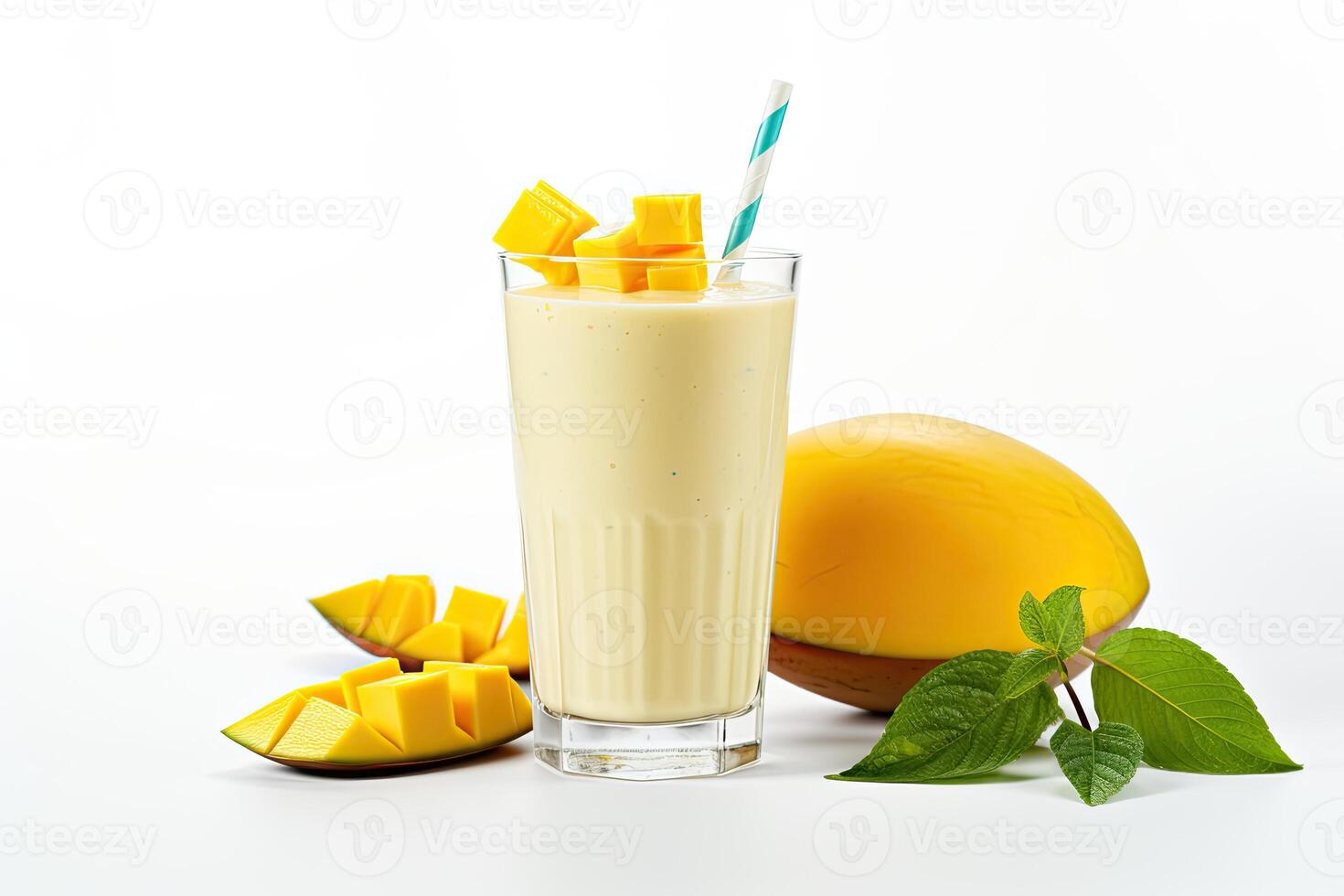 ai generiert Mango Milchshake Nahansicht foto