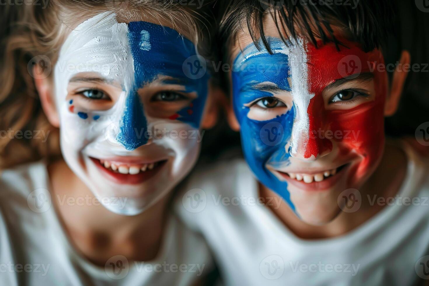 ai generiert Französisch Fan mit Flagge Gesicht Farbe . Frankreich olympisch Konzept .generativ ai foto