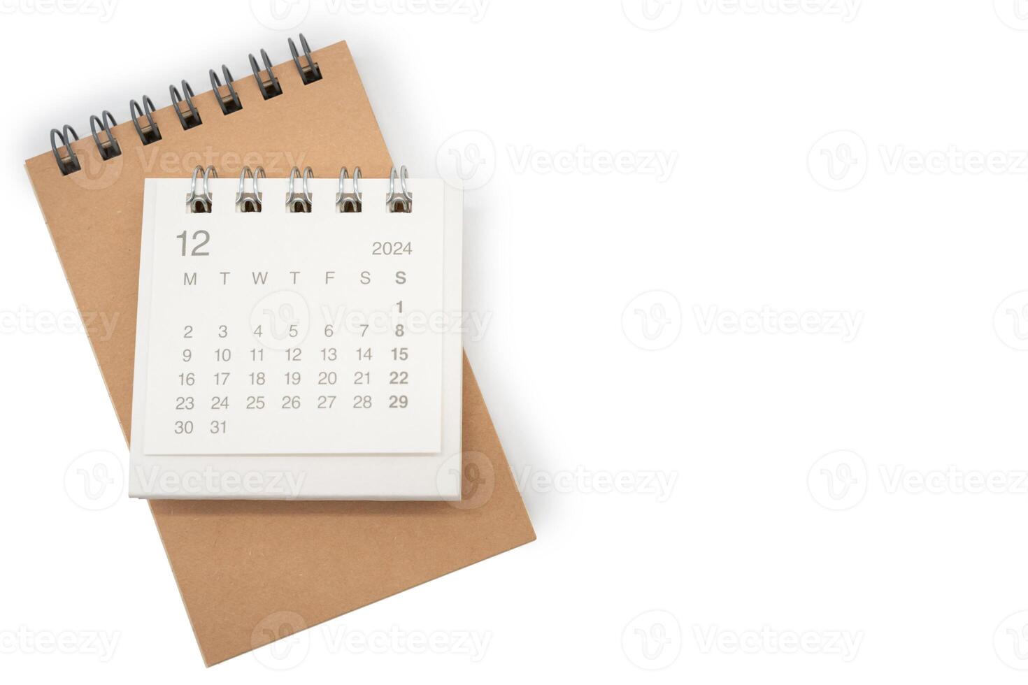 einfach Schreibtisch Kalender zum Dezember 2024 und leer Memo isoliert auf Weiß Hintergrund. Kalender Konzept mit Kopieren Raum. foto