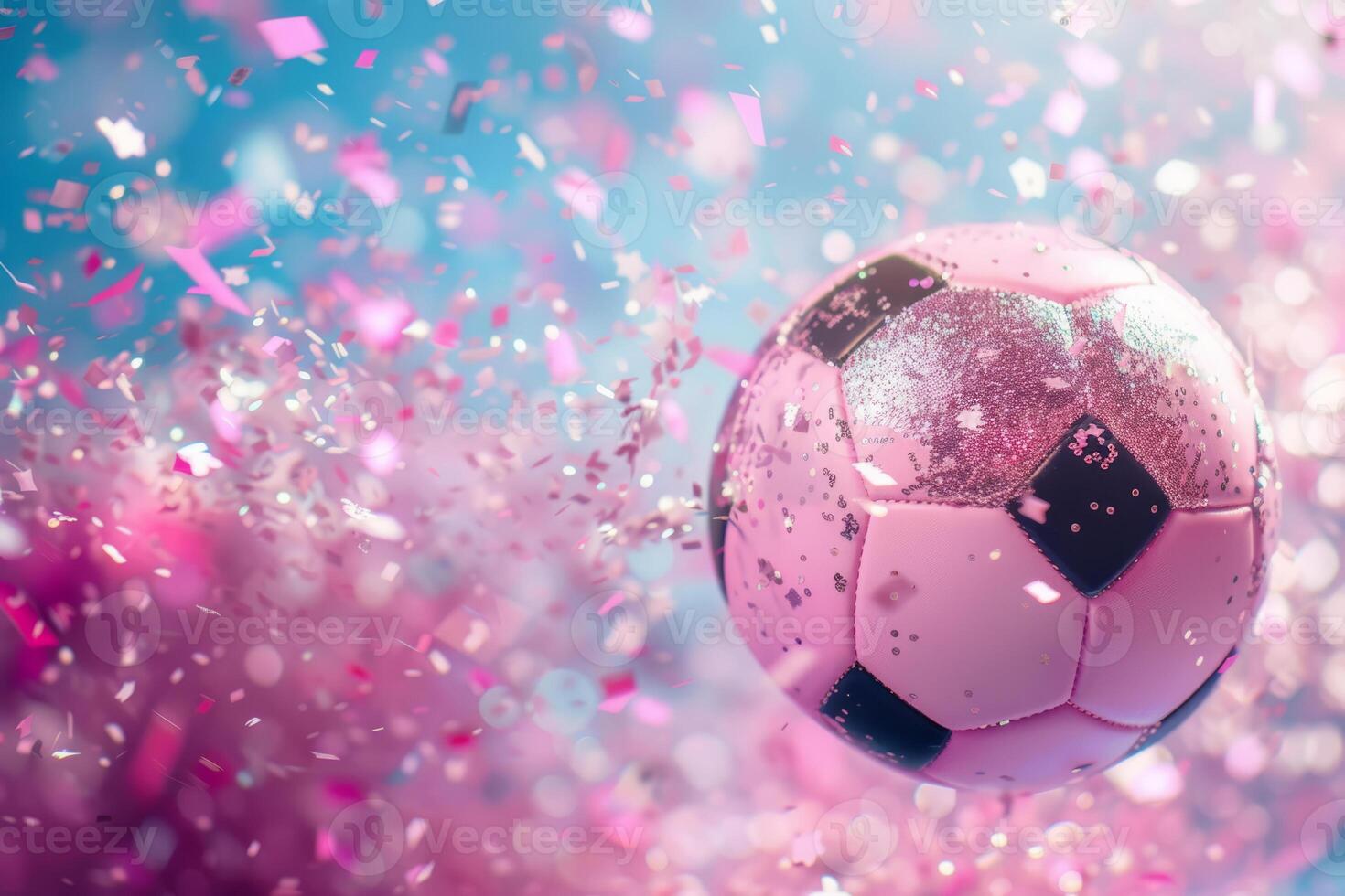 ai generiert Rosa Fußball Ball mit funkelnd Konfetti und funkeln. generativ ai foto