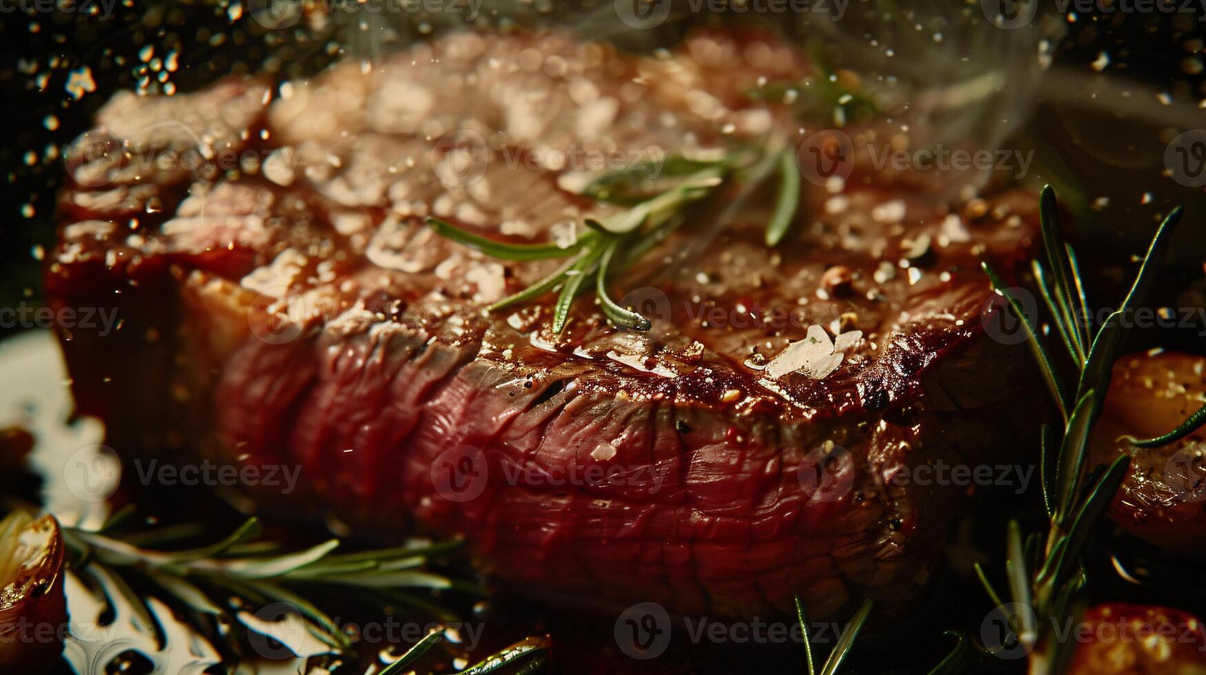 ai generiert brutzelnd Steak und fein Wein frisch und verlockend foto