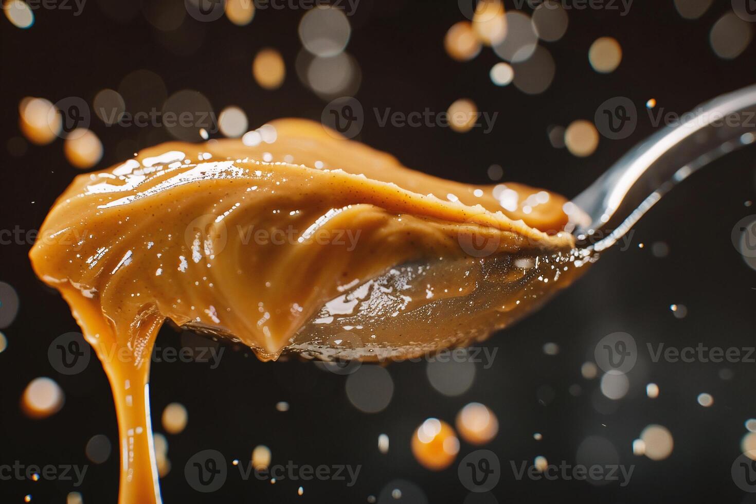 ai generiert cremig Erdnuss Butter auf ein Löffel, Nahansicht. foto