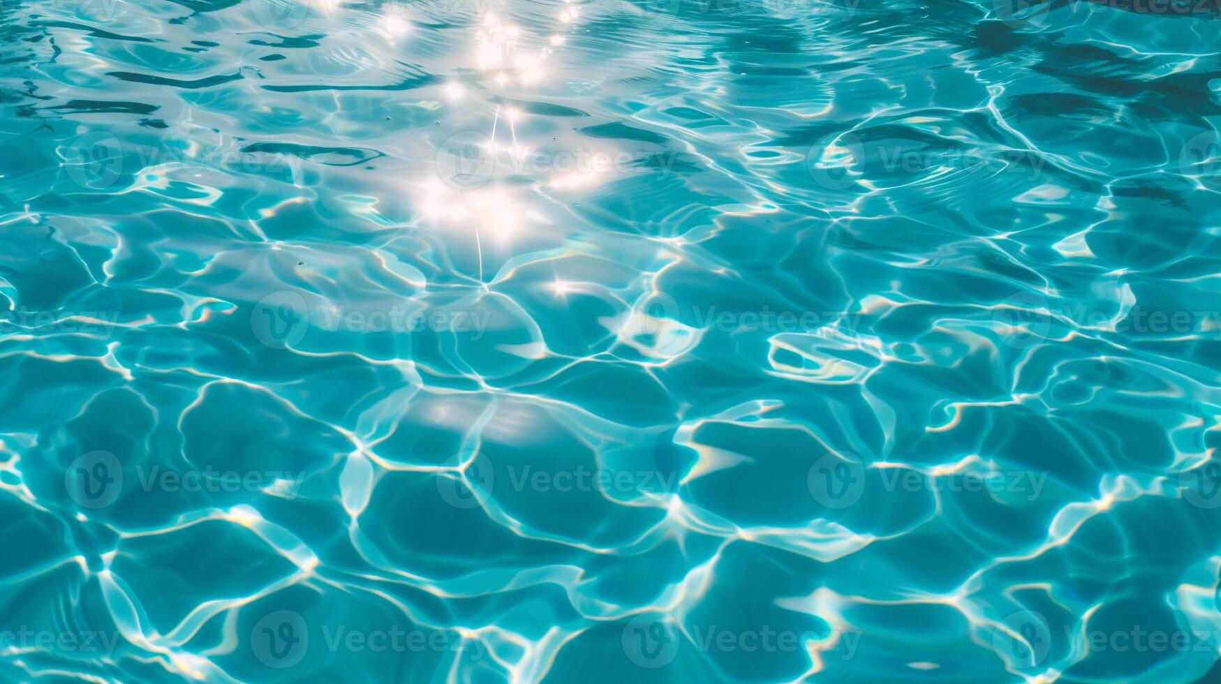 ai generiert Blau Wasser Oberfläche mit Sonne Betrachtung im Schwimmen Schwimmbad. abstrakt Hintergrund. foto
