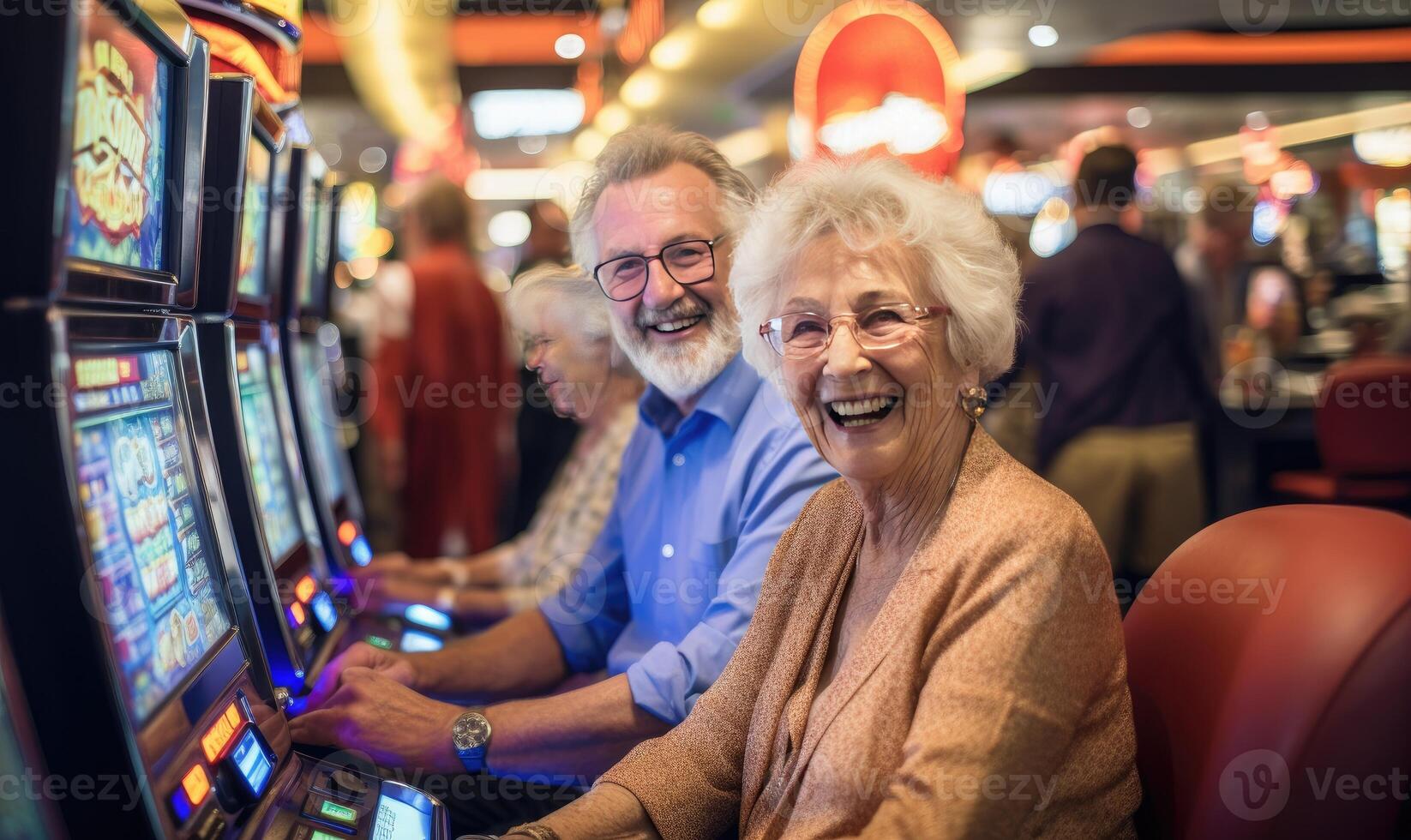 ai generiert Alten Paar genießen ein beschwingt Kasino Erfahrung foto