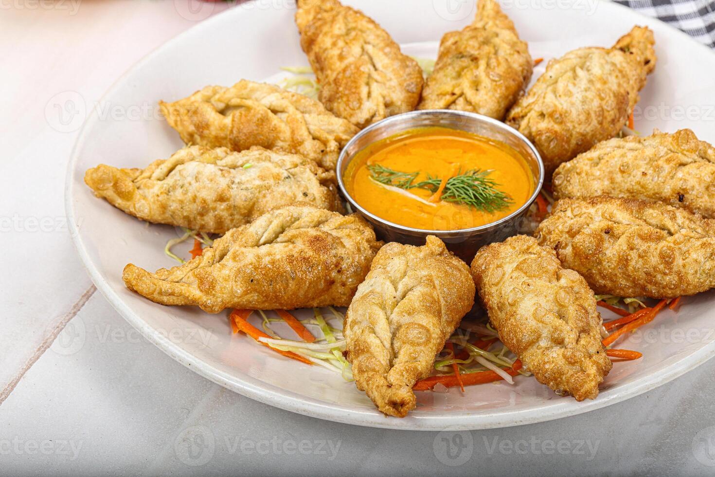 gebraten ausgestopft Momo Knödel mit Soße foto