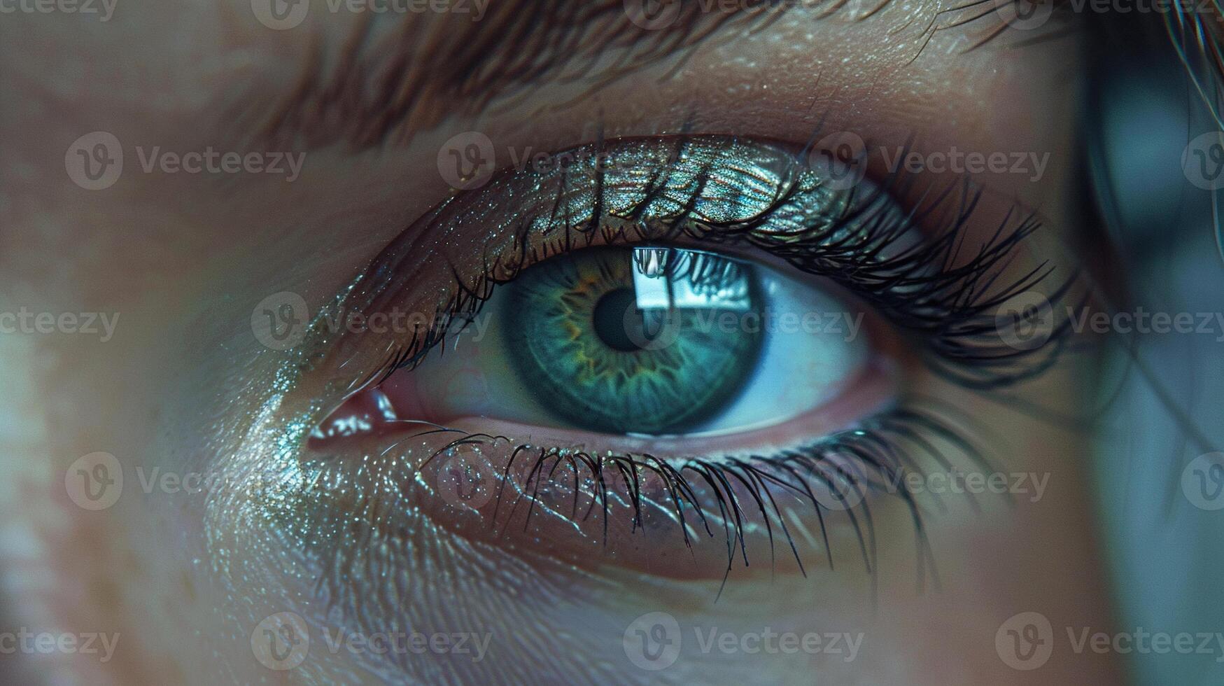 ai generiert Frau Auge Detail. Makro, detailliert, schließen hoch, Schönheit, menschlich, Iris, Person, Sicht, Sehvermögen, suchen, weiblich, Nahaufnahme, Augapfel foto