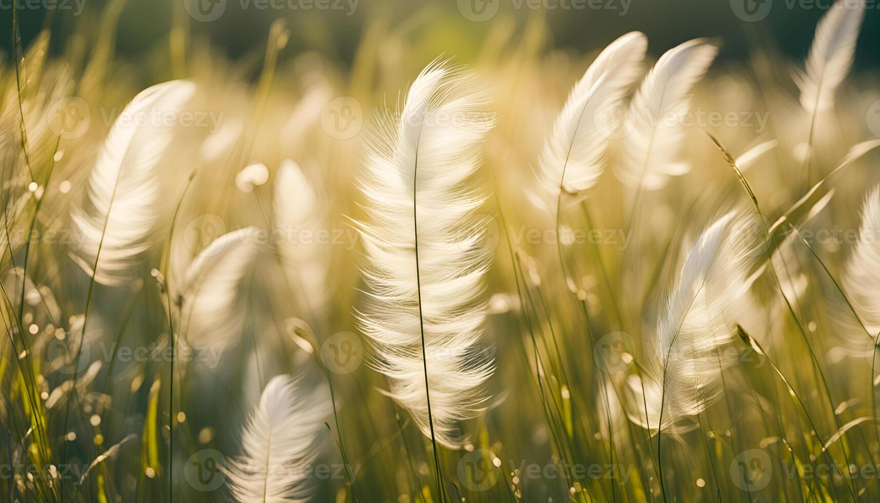 ai generiert Feder Gras auf das Sommer- Wiese. Schön, magisch, abstrakt Hintergrund von Gras im das Sommer- Wiese. Feder Gras flattern im das Wind. foto