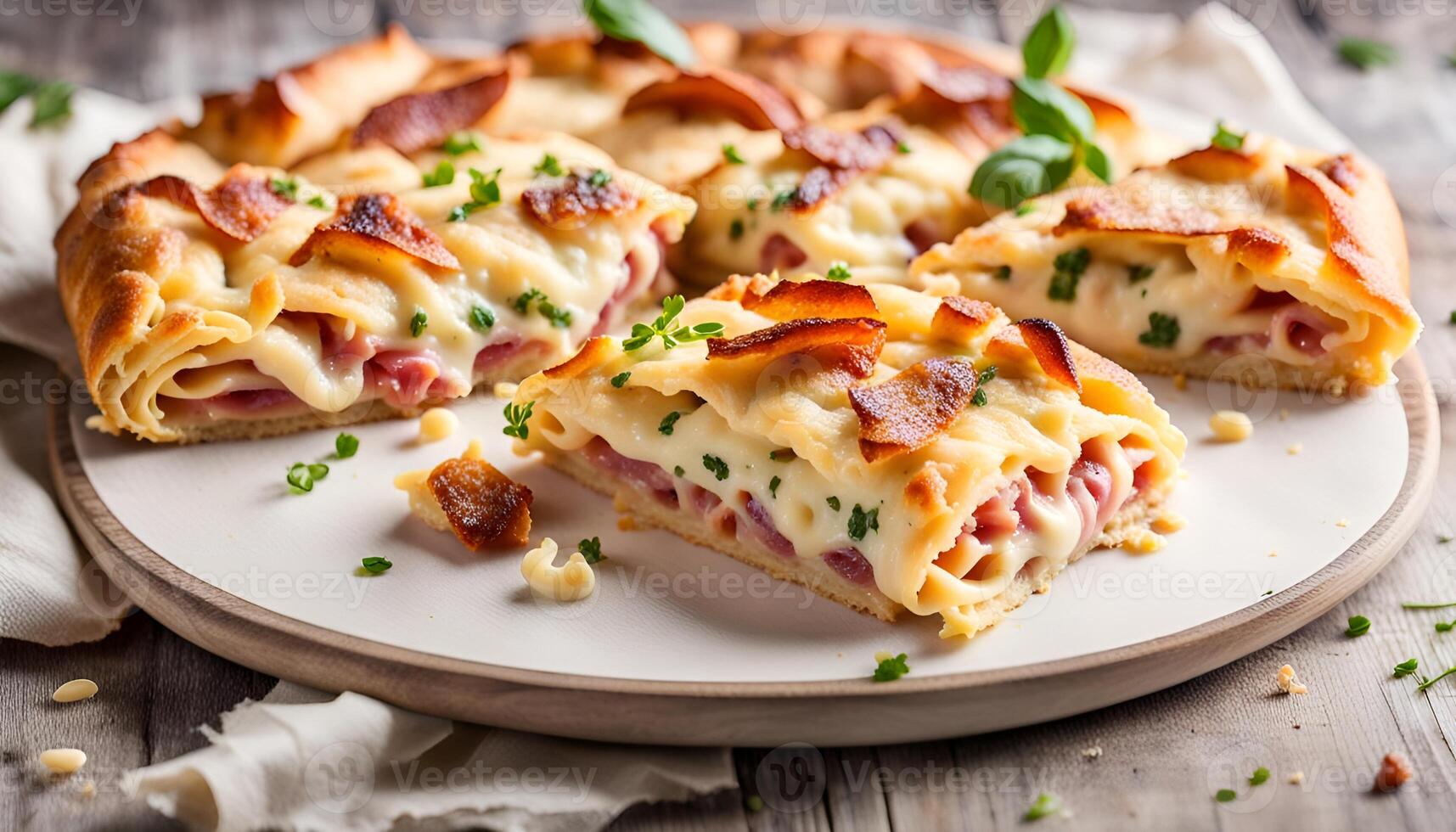 ai generiert hausgemacht Croziflette gemacht mit Speck, Schinken, Käse, Sahne foto