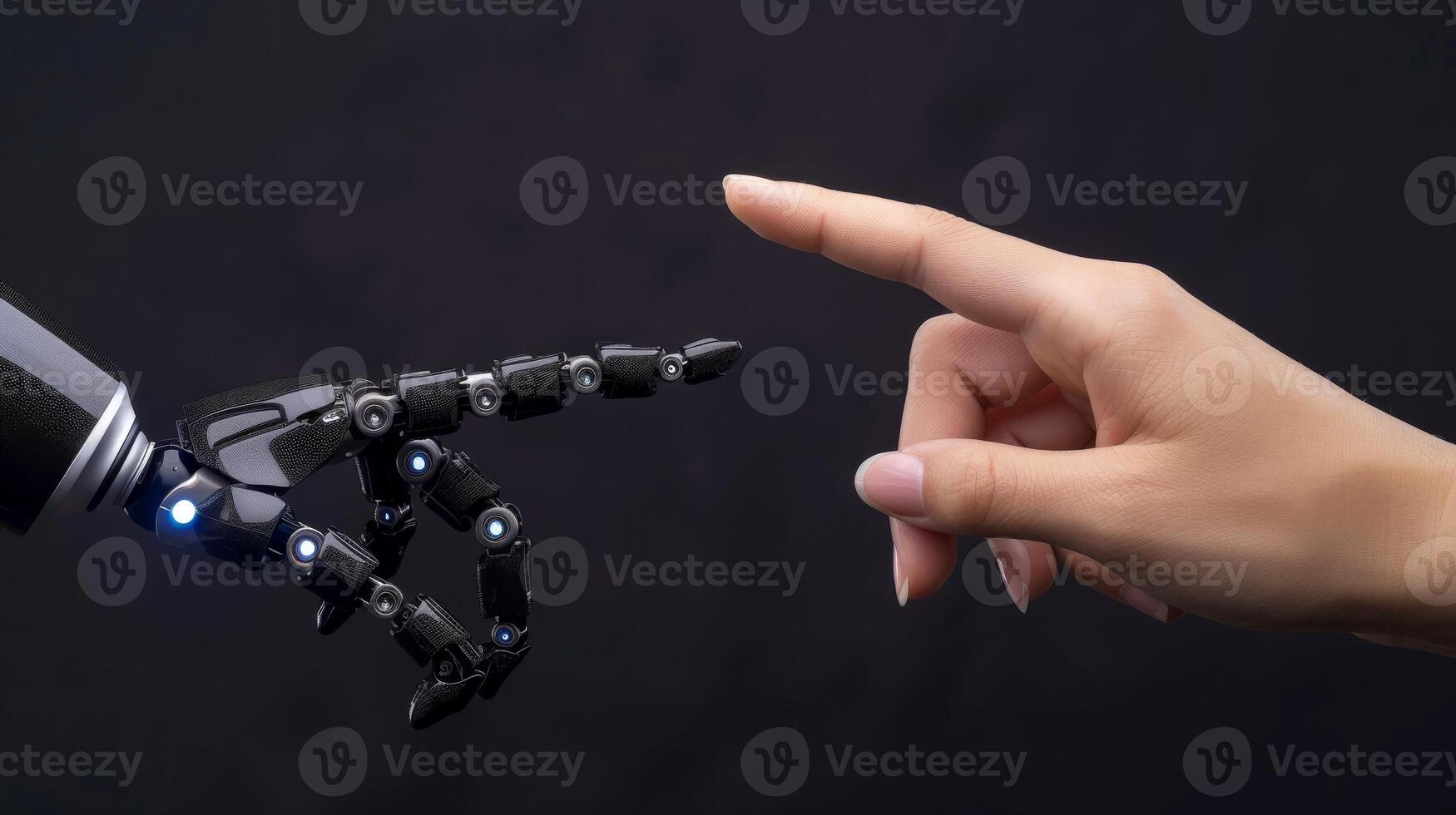 ai generiert Roboter Finger Herstellung Kontakt mit Mensch Finger, generativ ai foto