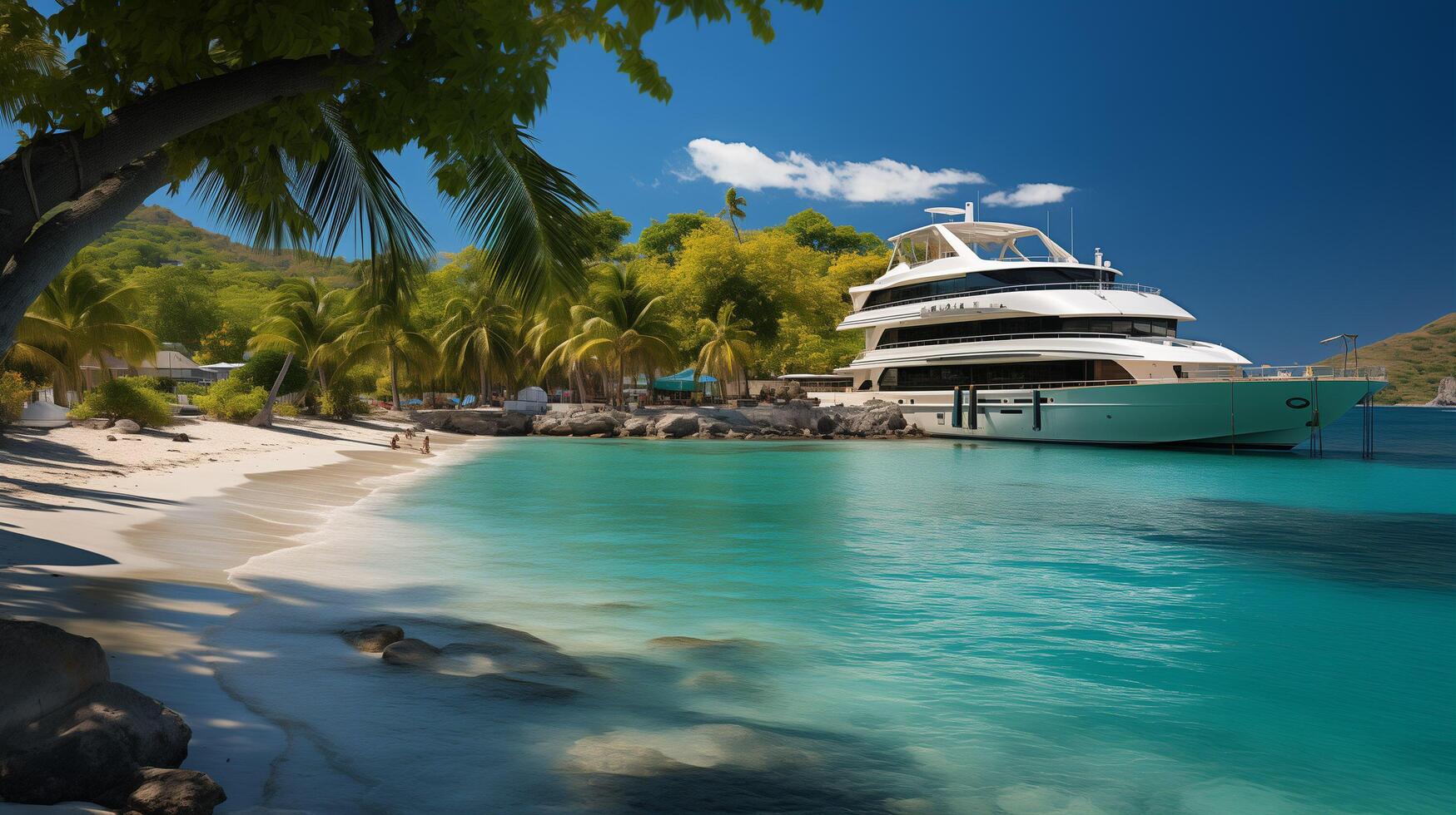 ai generiert ein Luxus Schiff auf das Karibik Küste foto