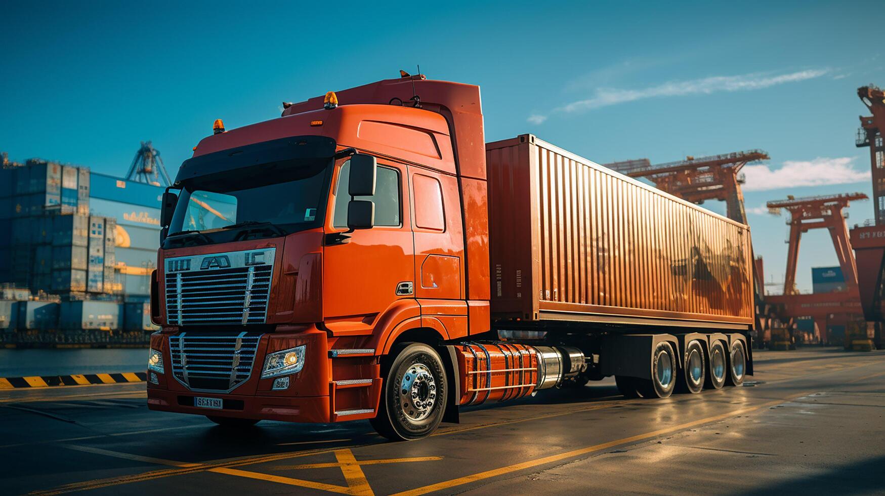 ai generiert Container Ladung Fracht Schiff während Entladen beim industriell Hafen, logistisch importieren Export Hintergrund und Transport Industrie Konzept foto