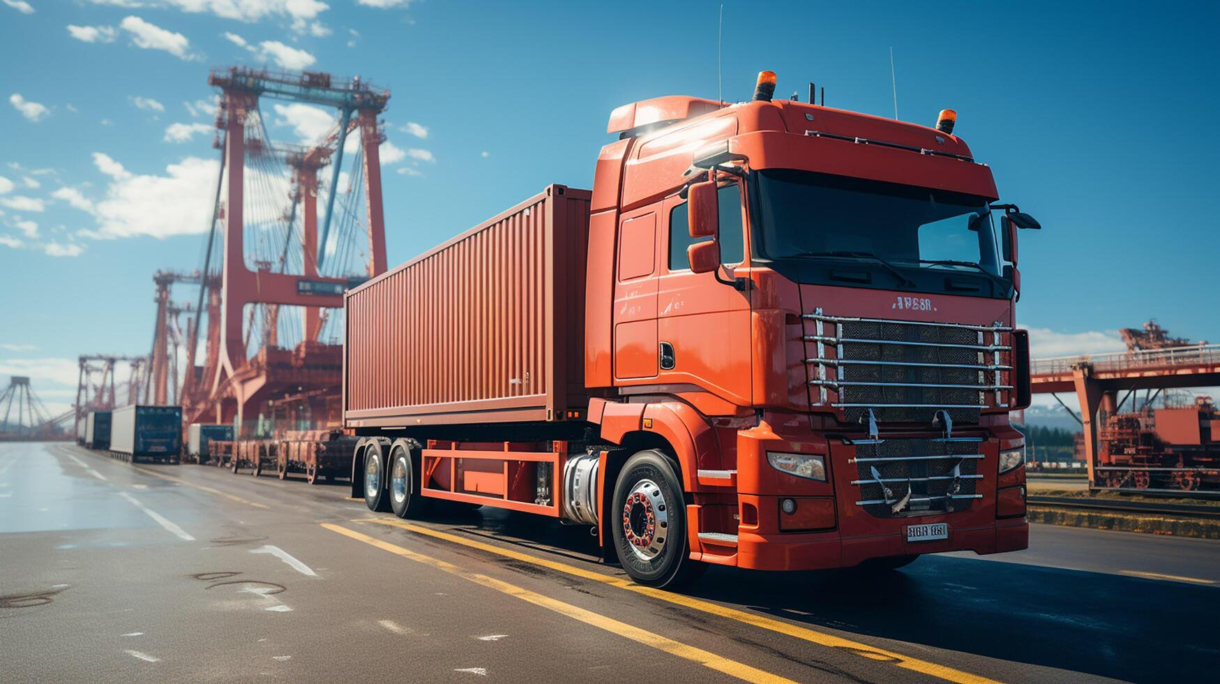 ai generiert Container Ladung Fracht Schiff während Entladen beim industriell Hafen, logistisch importieren Export Hintergrund und Transport Industrie Konzept foto