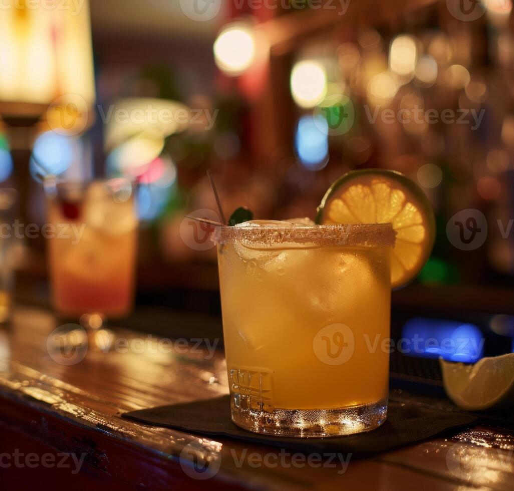 ai generiert ein Foto von Cocktail Getränke auf ein Bar Schalter, Mexikaner Essen Lager Foto