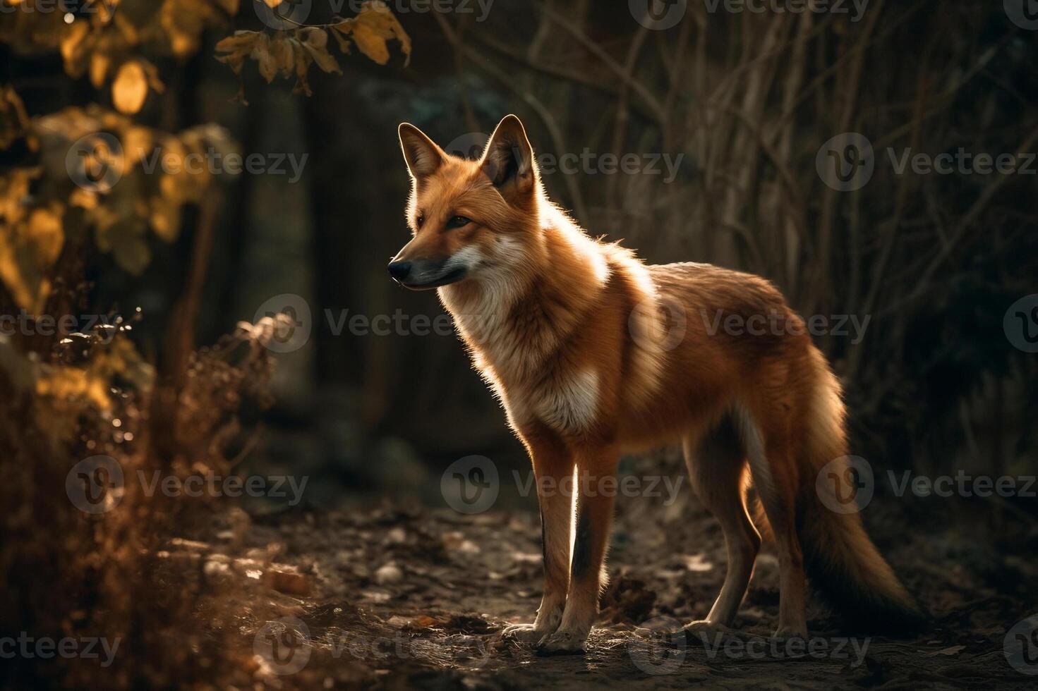 ai generiert Fuchs im ein heiter Wald. erstellt mit generativ ai foto