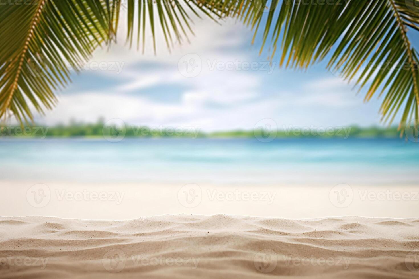 ai generiert sandig Strand mit Insel im das Hintergrund. erstellt mit generativ ai foto